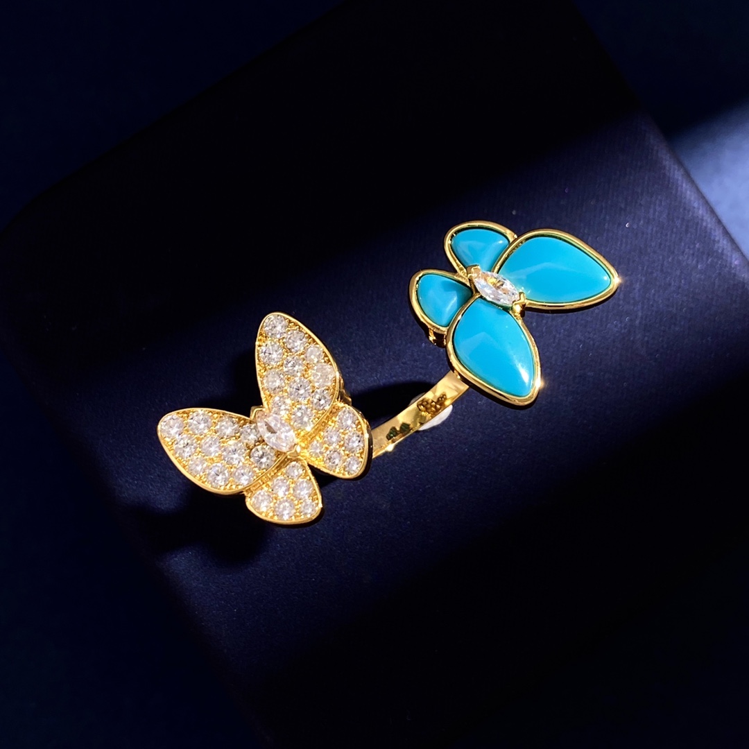 VCT005 Van cleef turquoise two butterfly series necklace bracelet earring ring jewelry set - ccjewelryacc