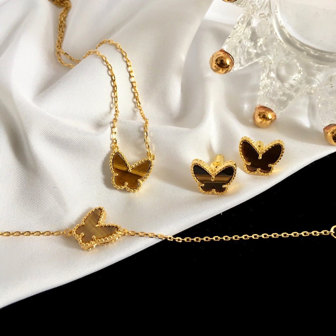 VCT011 Van cleef Lucky Alhambra butterfly pendant necklace bracelet earring stud jewelry set - ccfashionjewelry