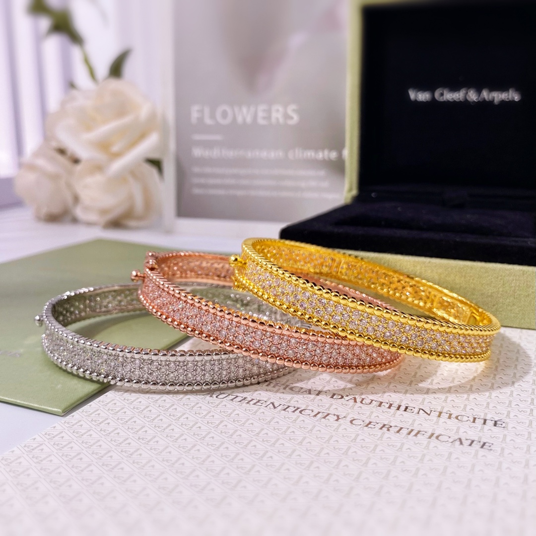 VCS013 Wide VCA perlee 3 Rows diamond bangle bracelet,medium - ccjewelryacc