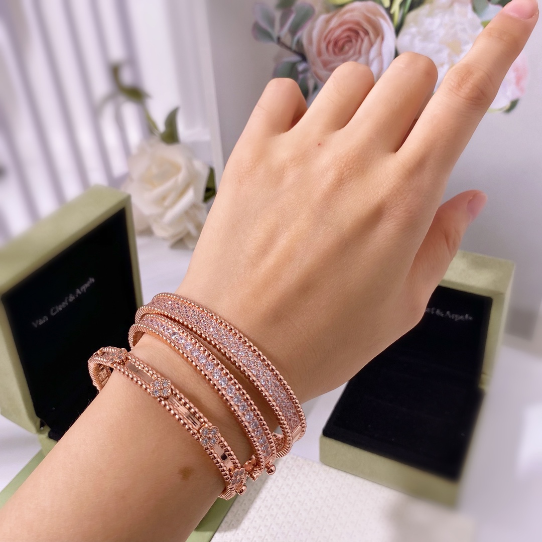 VCS013 Wide VCA perlee 3 Rows diamond bangle bracelet,medium - ccjewelryacc