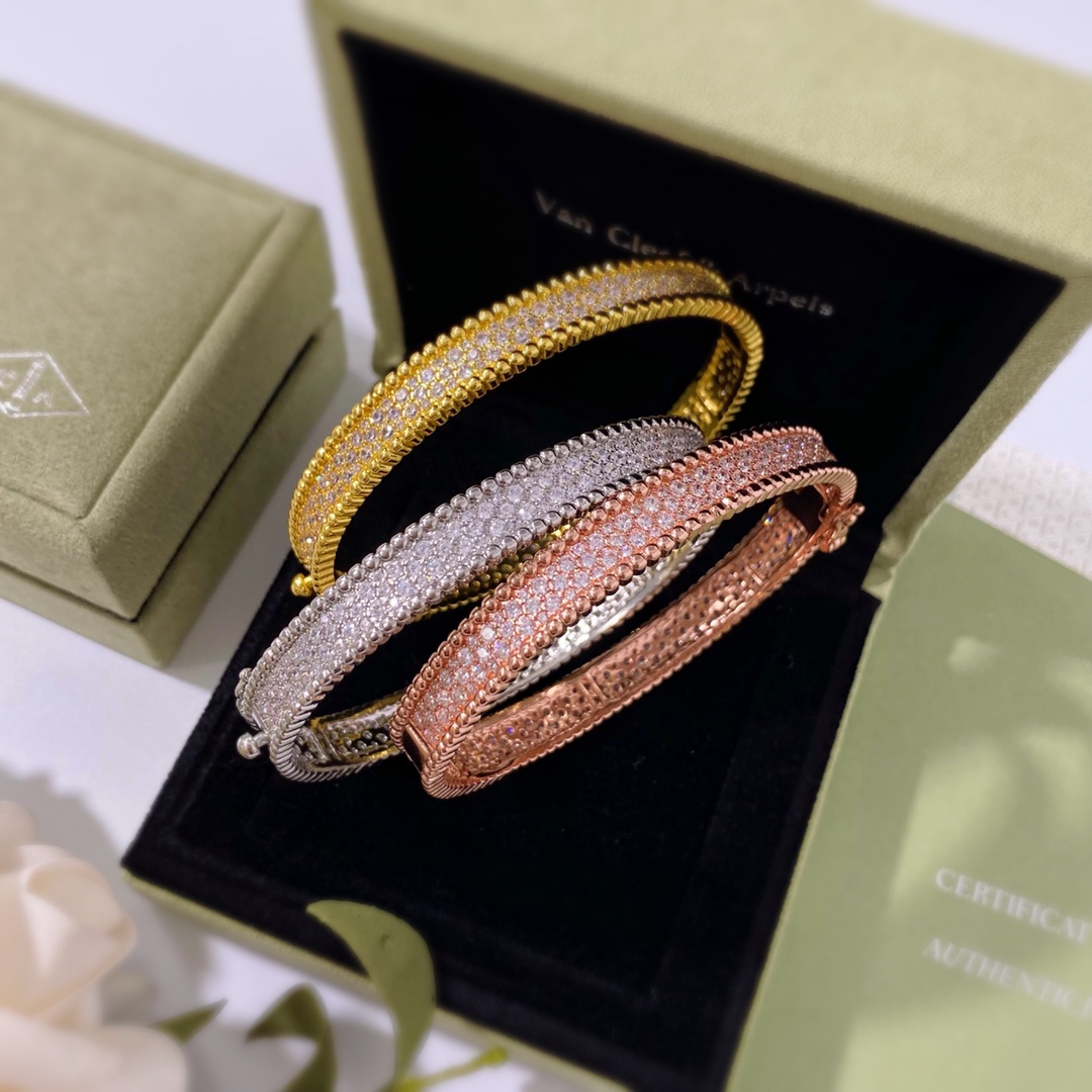 VCS013 Wide VCA perlee 3 Rows diamond bangle bracelet,medium - ccjewelryacc