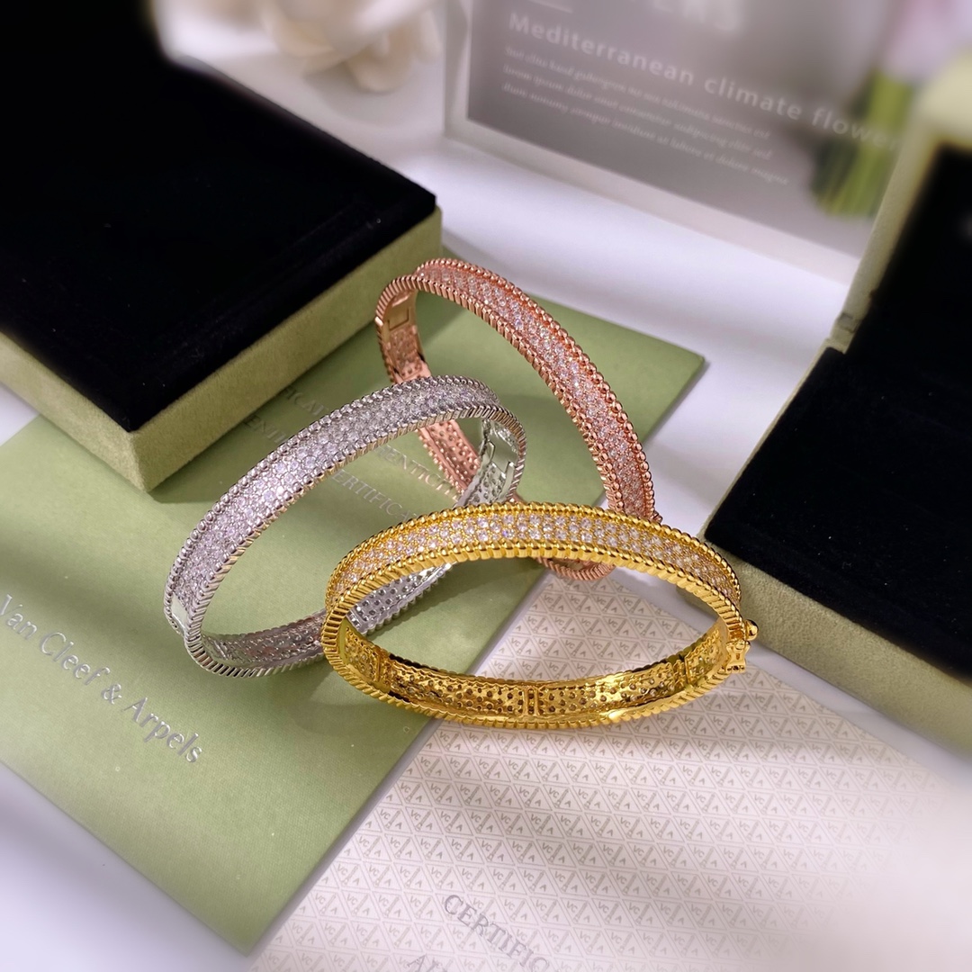 VCS013 Wide VCA perlee 3 Rows diamond bangle bracelet,medium - ccjewelryacc