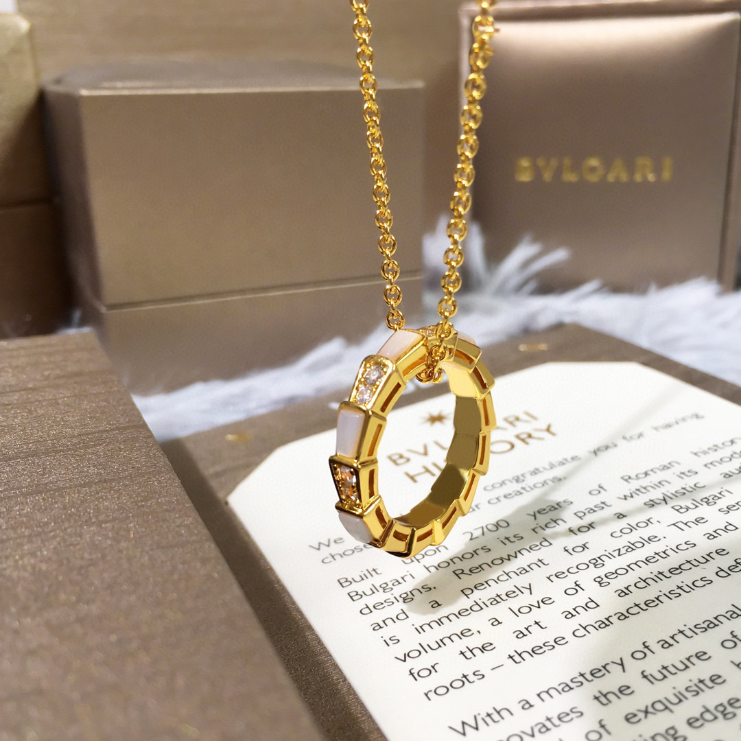 BGN017 Mother of pearl and diamond Serpenti viper necklace - ccjewelryacc