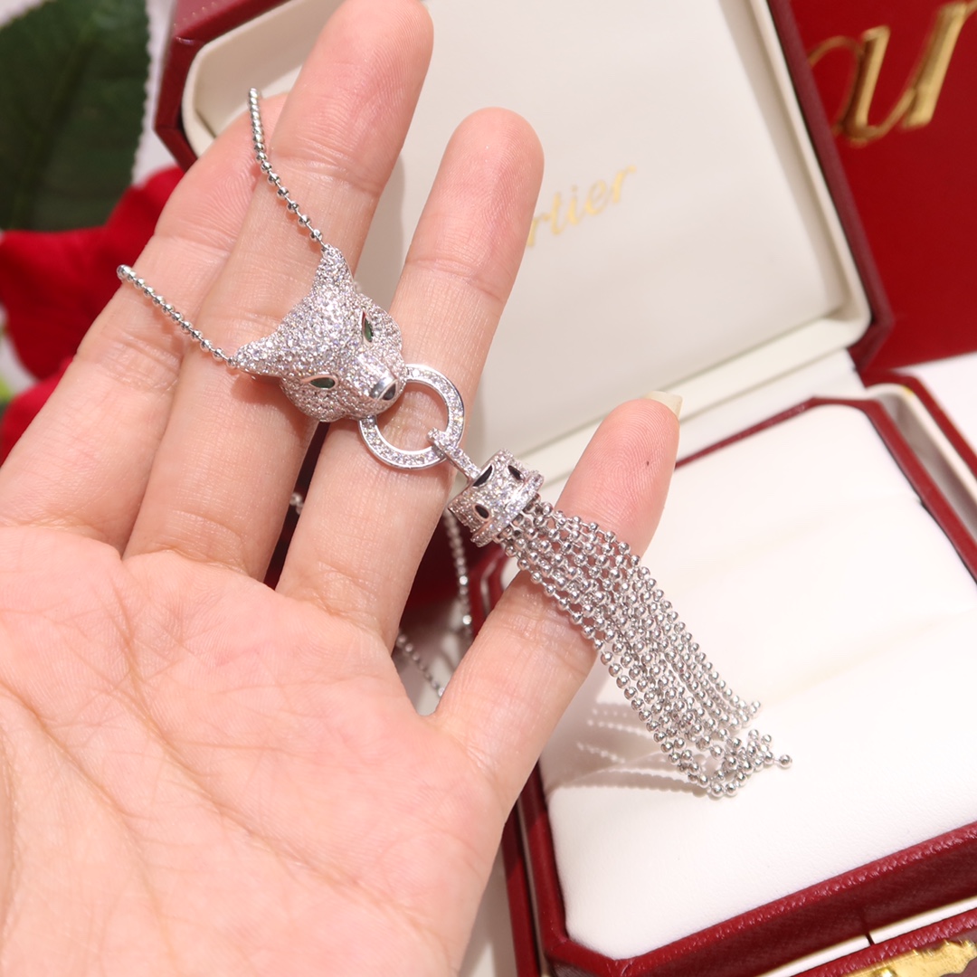 CTNV001 18K Gold Panthère de Cartier necklace, half-paved - ccjewelryacc