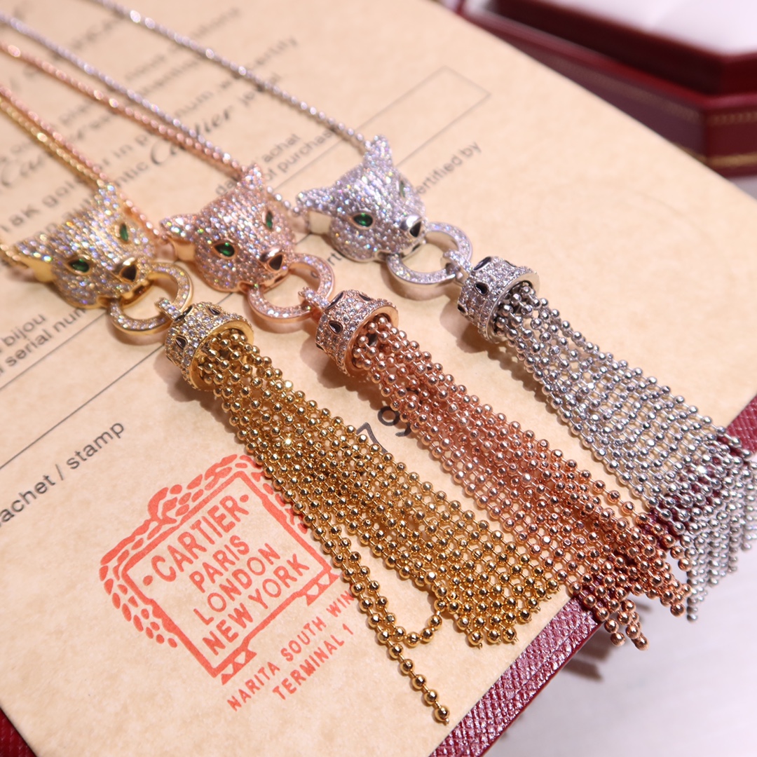 CTNV001 18K Gold Panthère de Cartier necklace, half-paved - ccjewelryacc