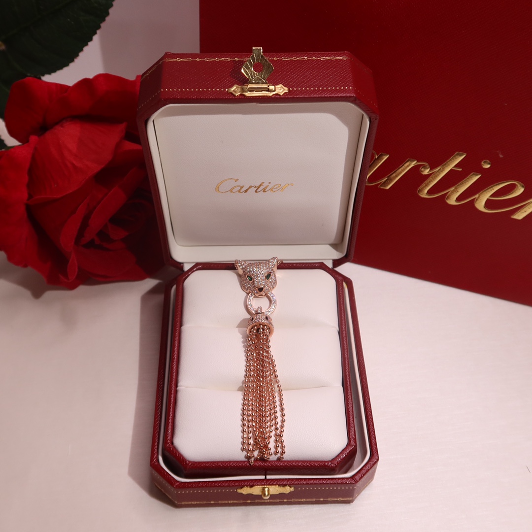 CTNV001 18K Gold Panthère de Cartier necklace, half-paved - ccjewelryacc