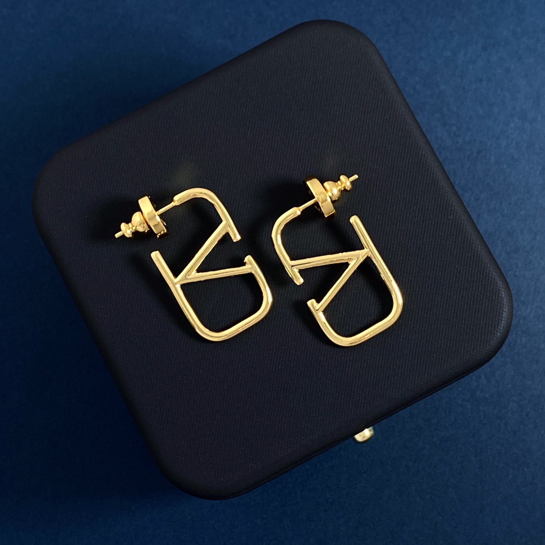 VTE001 Valentino Garavani Gold VLogo Signature Earrings - ccjewelryacc