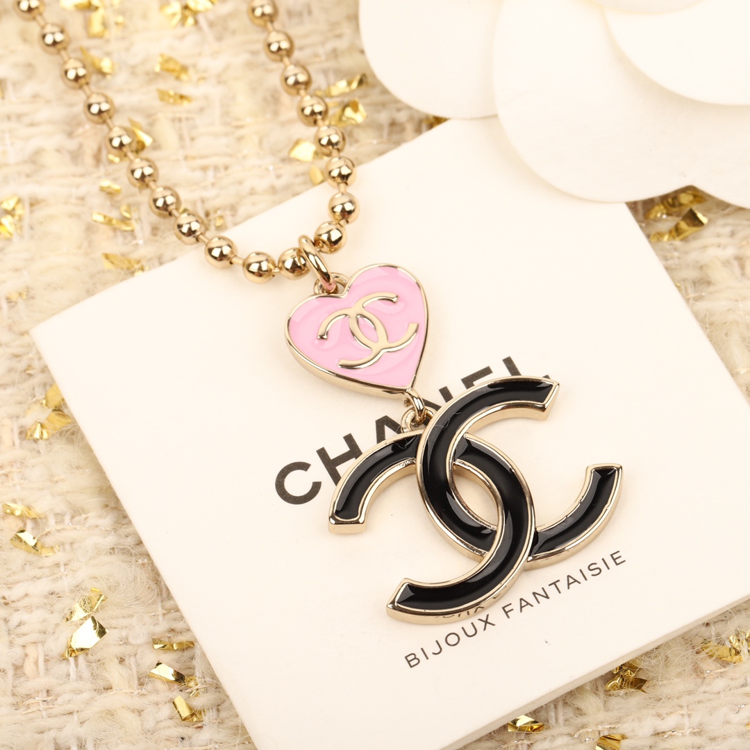 CCN426 24A Enamel Heart double CC Pendant necklace - ccjewelryacc