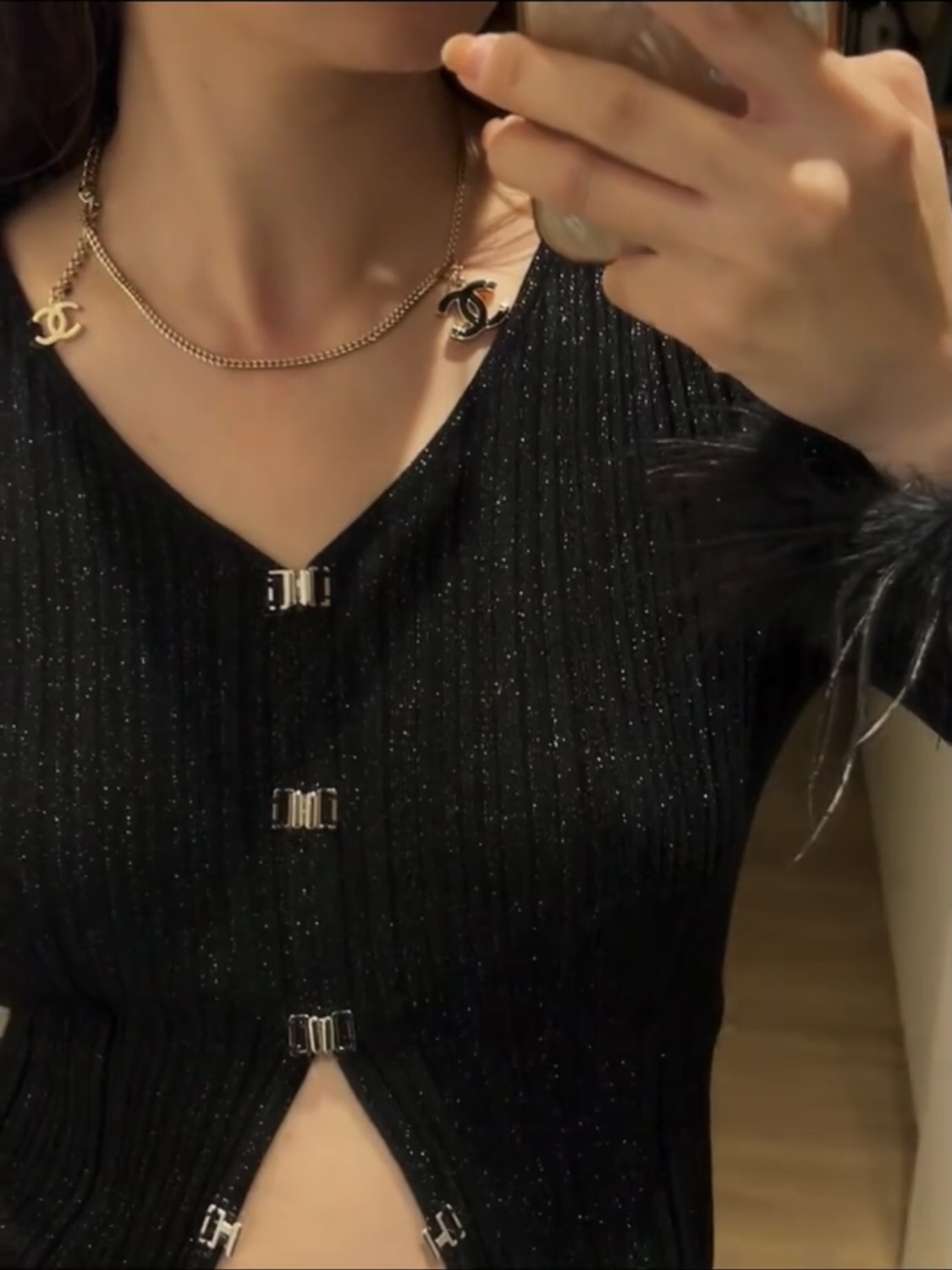 CCN371  24P CC black enamel Pendant Necklace Earrings - ccjewelryacc