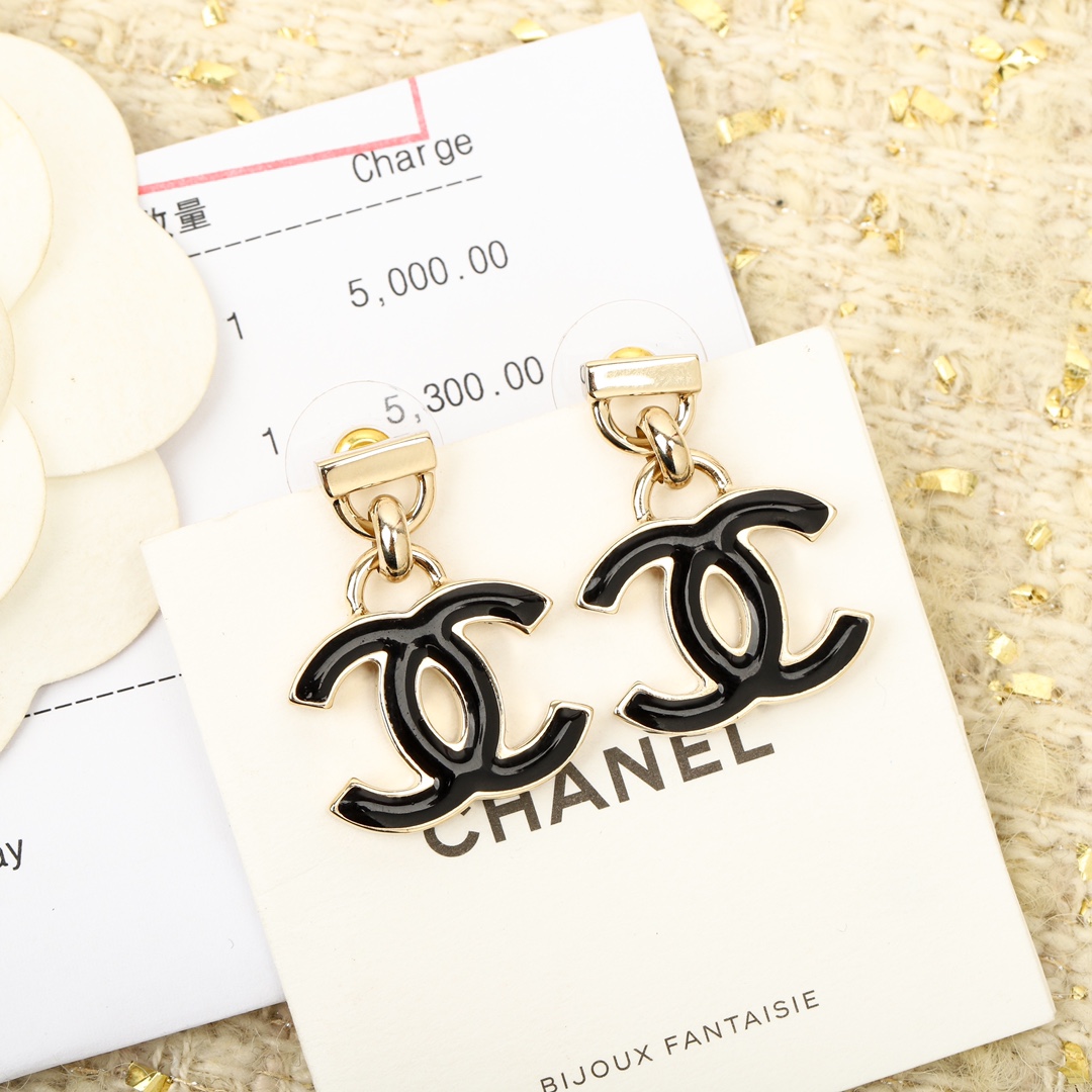 CCN371 24P CC black enamel Pendant Necklace Earrings - ccfashionjewelry