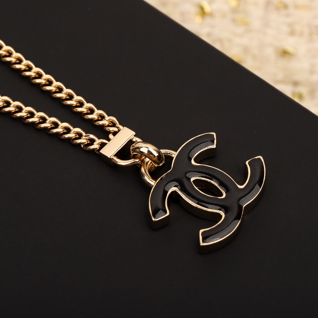 CCN371 24P CC black enamel Pendant Necklace Earrings - ccfashionjewelry