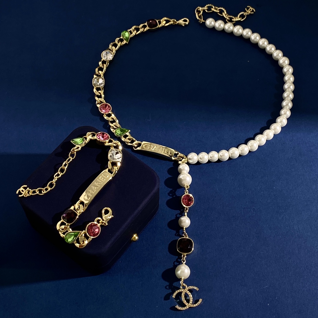 CCN427 CC colorful signature Choker necklace bracelet - ccfashionjewelry