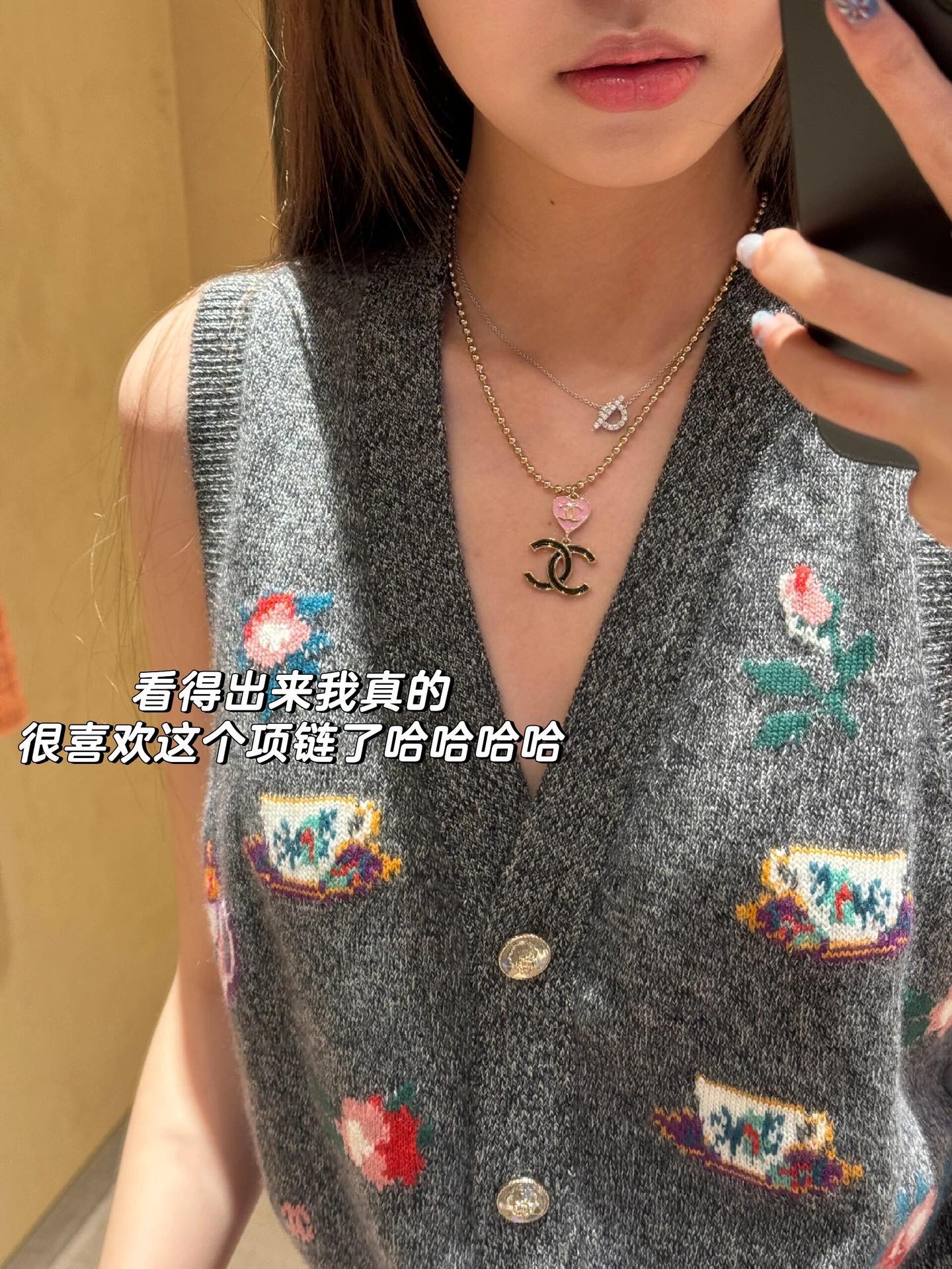 CCN426 24A Enamel Heart double CC Pendant necklace - ccjewelryacc