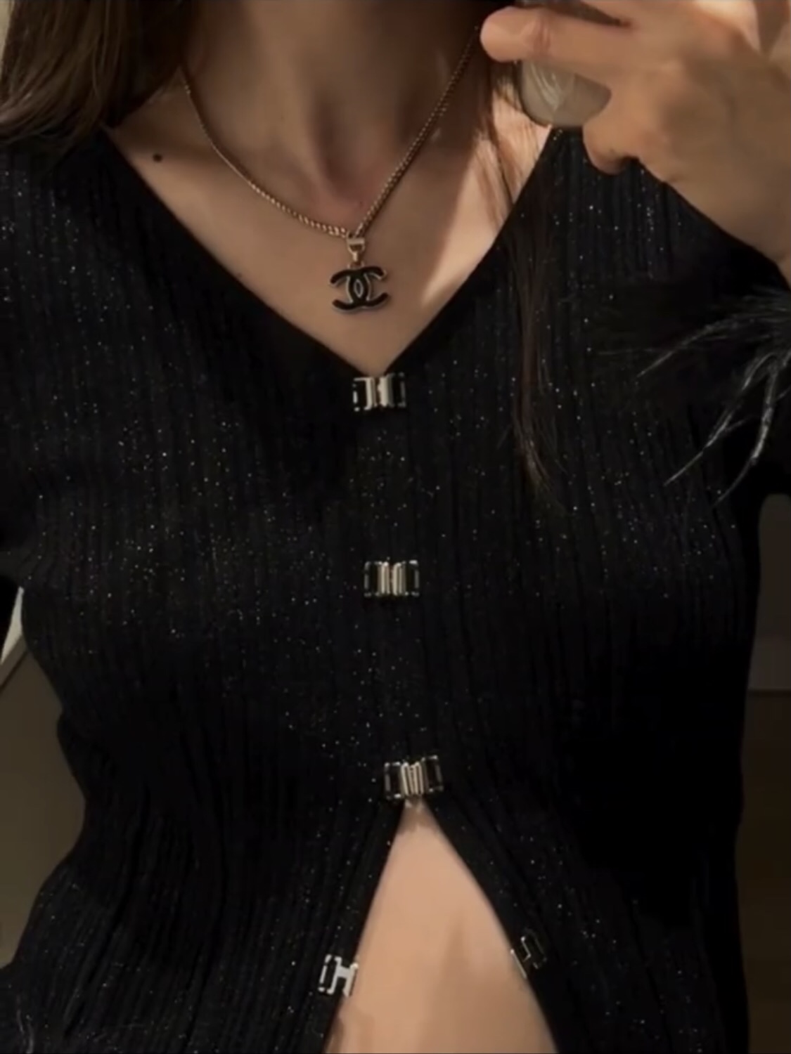 CCN371  24P CC black enamel Pendant Necklace Earrings - ccjewelryacc