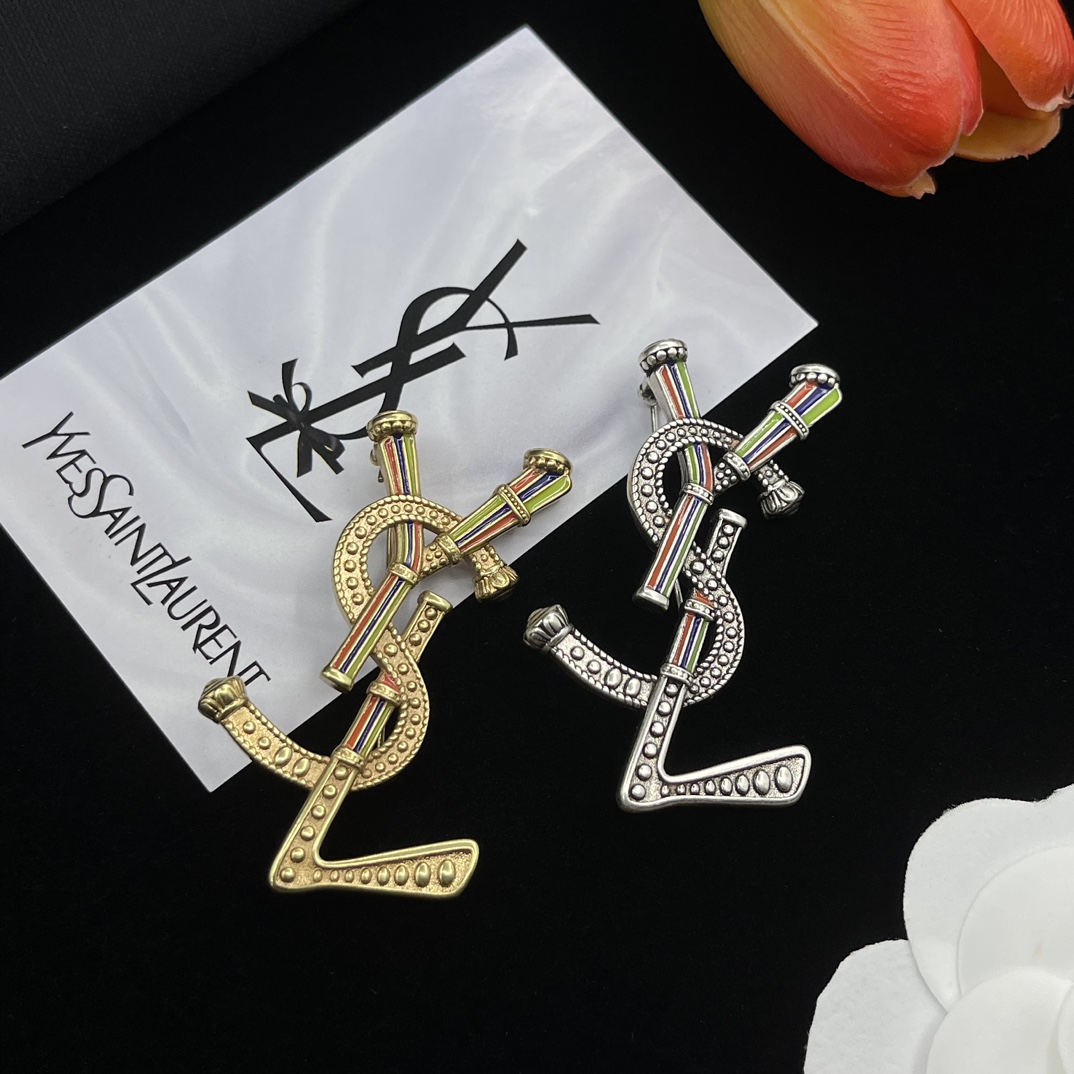 BYB002  Yves logo brooch pin - ccjewelryacc