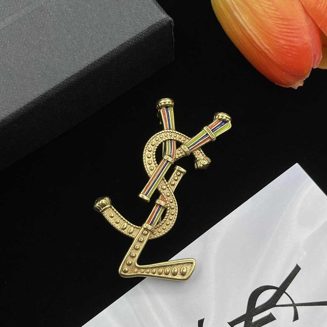 BYB002  Yves logo brooch pin - ccjewelryacc
