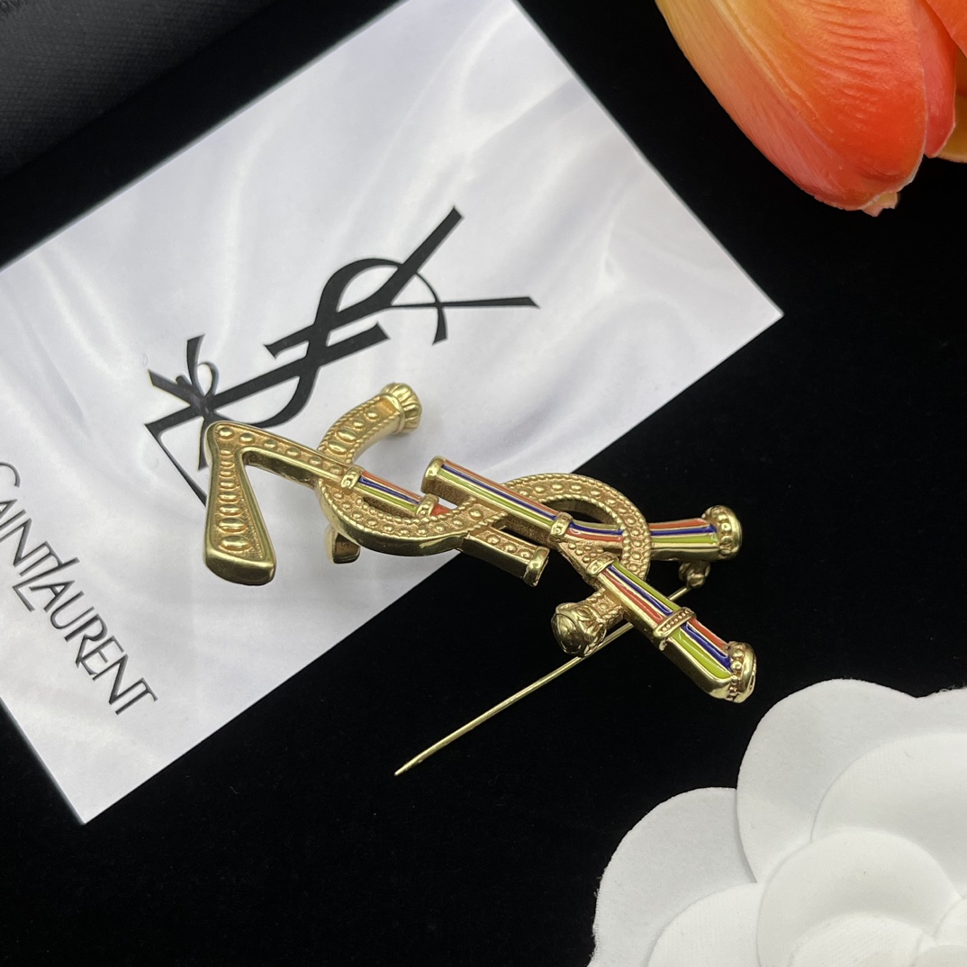 BYB002  Yves logo brooch pin - ccjewelryacc