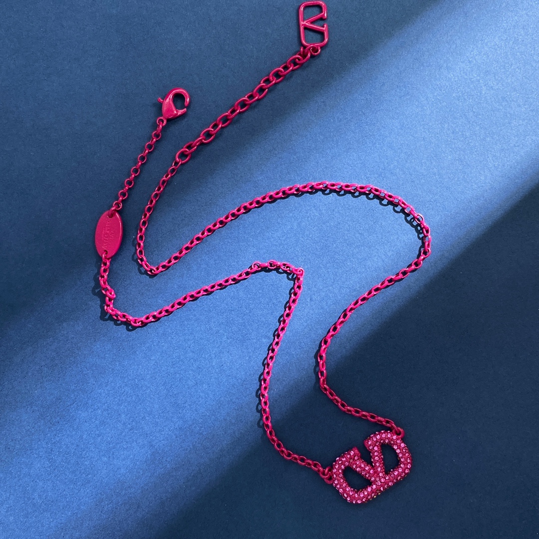 VTN014  Valentino Garavani Pink VLogo Signature Necklace - ccjewelryacc