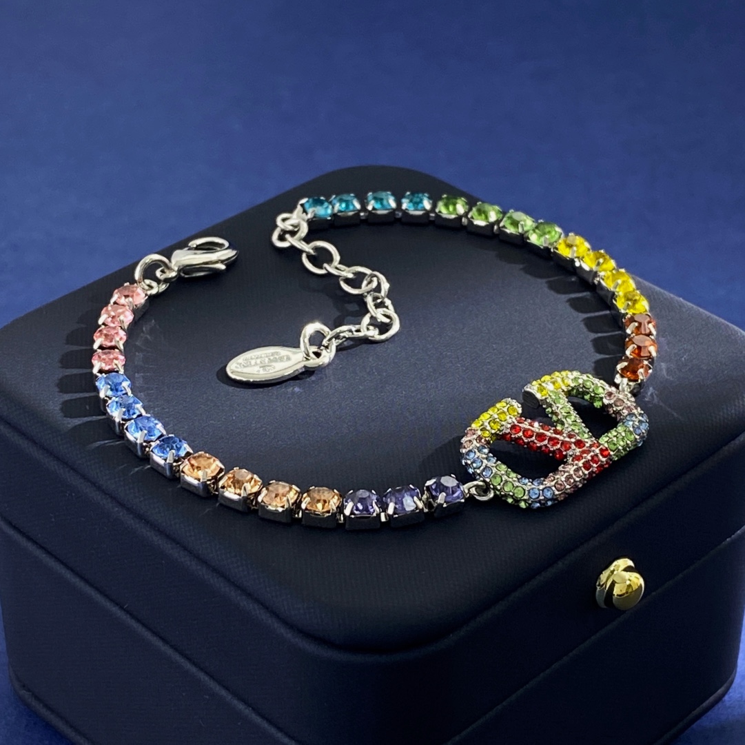 VTN007 Valentino Garavani  vlogo embellished Tennis necklace bracelet - ccjewelryacc