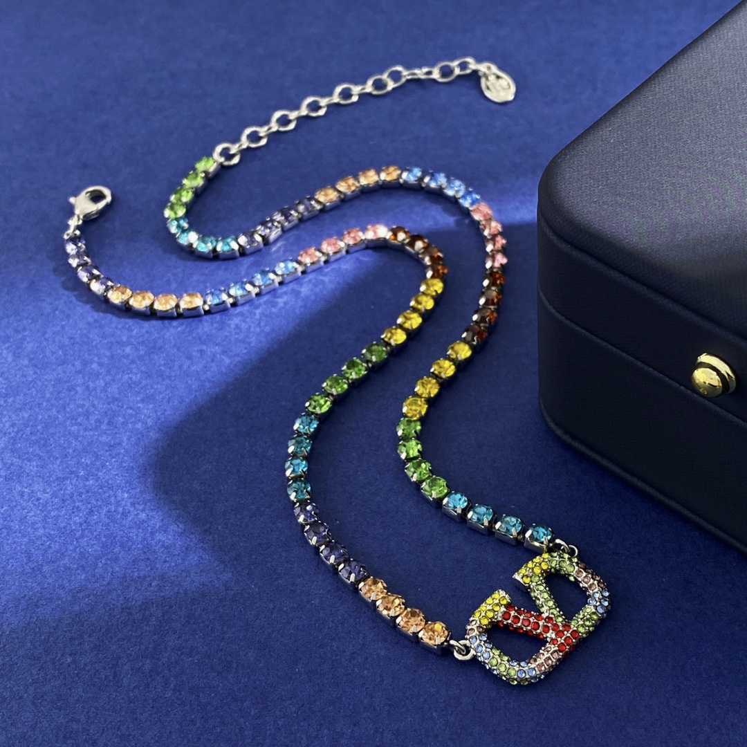 VTN007 Valentino Garavani  vlogo embellished Tennis necklace bracelet - ccjewelryacc