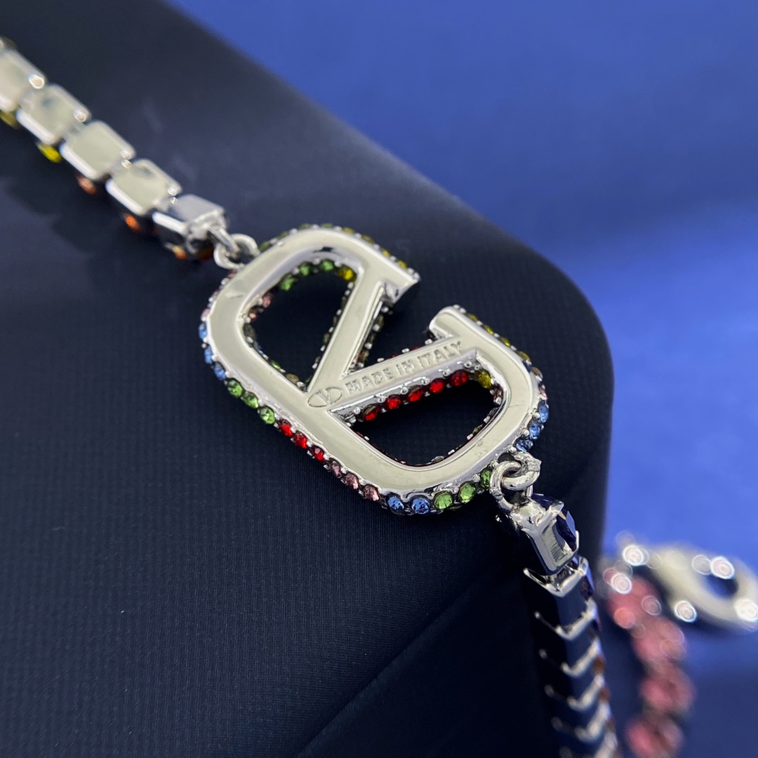 VTN007 Valentino Garavani  vlogo embellished Tennis necklace bracelet - ccjewelryacc