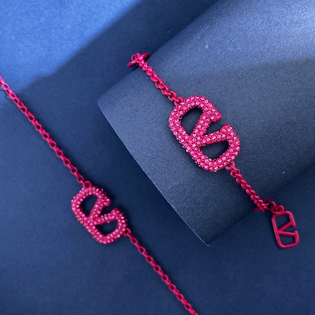 VTN014  Valentino Garavani Pink VLogo Signature Necklace - ccjewelryacc