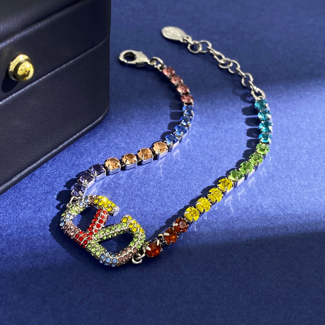 VTN007 Valentino Garavani  vlogo embellished Tennis necklace bracelet - ccjewelryacc