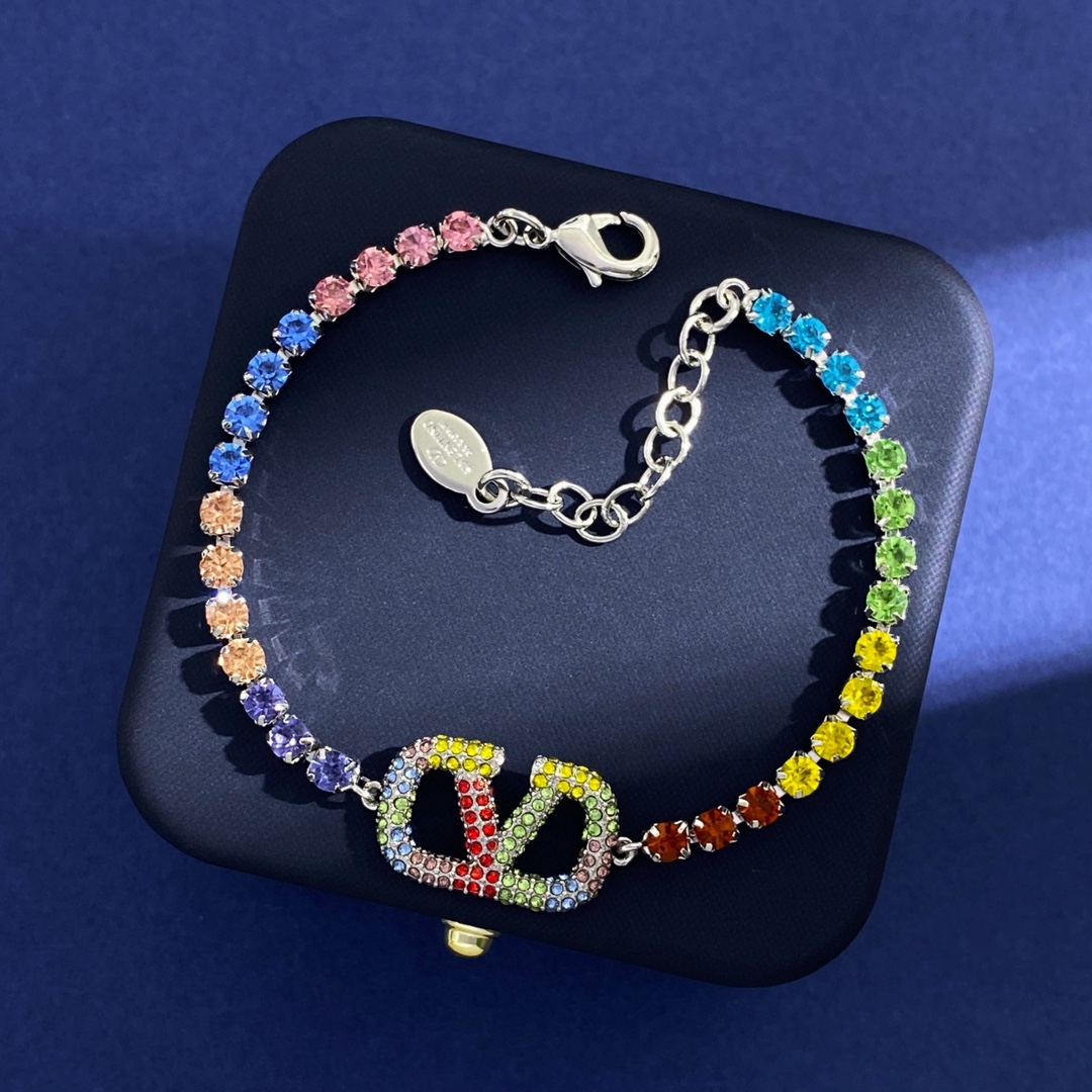 VTN007 Valentino Garavani  vlogo embellished Tennis necklace bracelet - ccjewelryacc