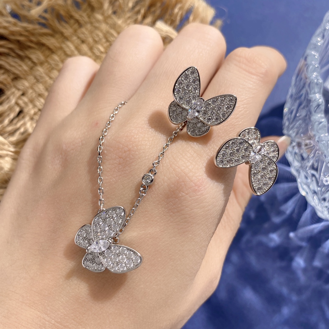 VCT010 Van cleef diamond two butterfly jewelry set - ccjewelryacc