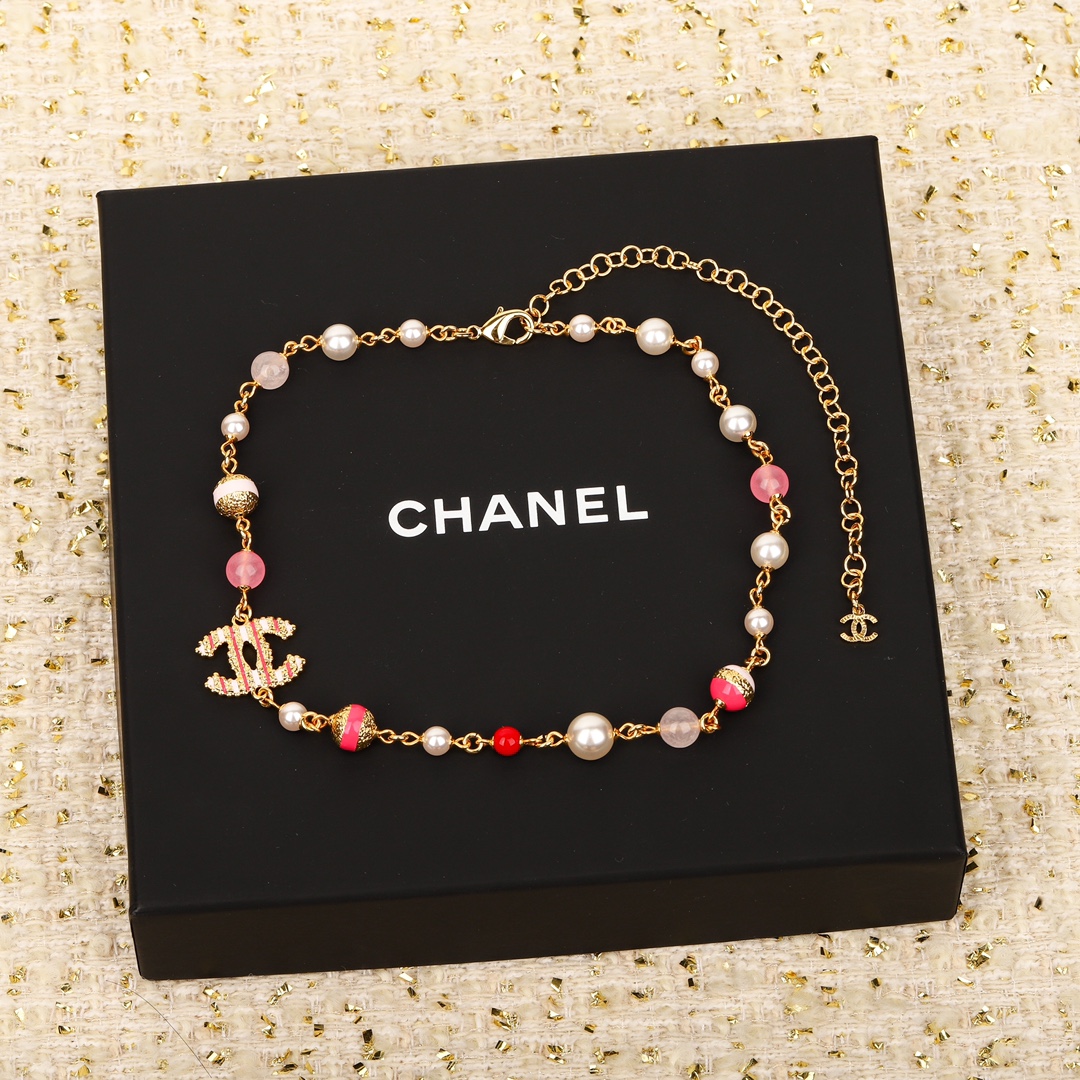 CCN257 24P CC pink pearl choker necklace - ccjewelryacc