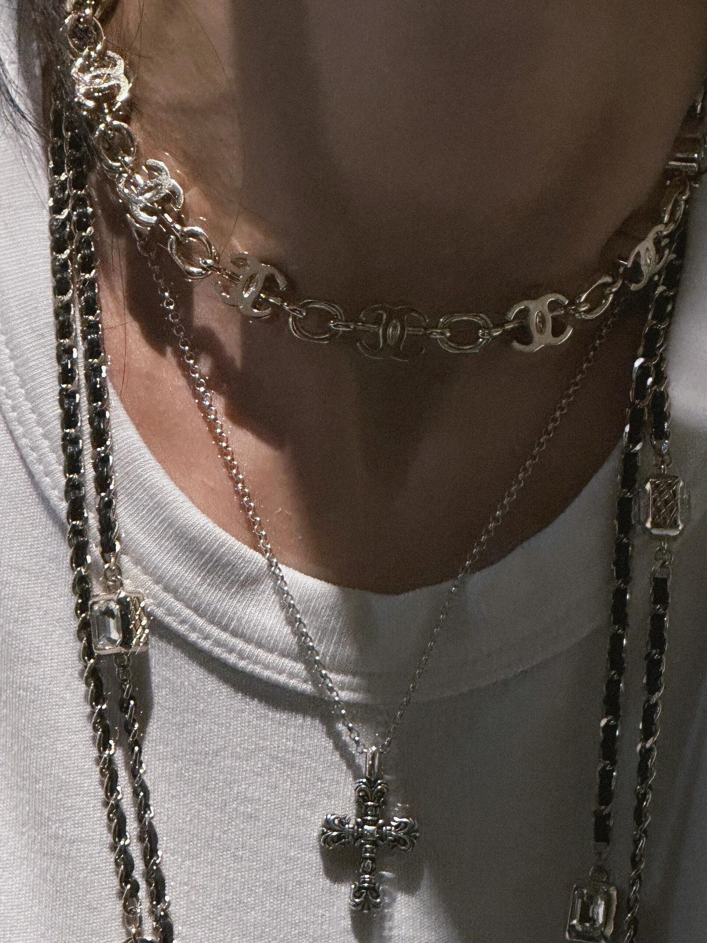 CCL290 CC metal and leather long chain necklace - ccjewelryacc