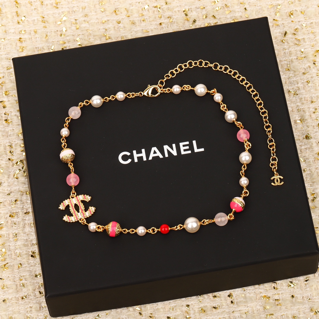 CCN257 24P CC pink pearl choker necklace - ccjewelryacc