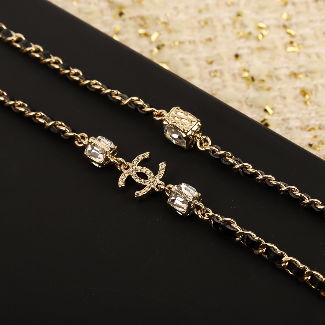 CCL290 CC metal and leather long chain necklace - ccjewelryacc