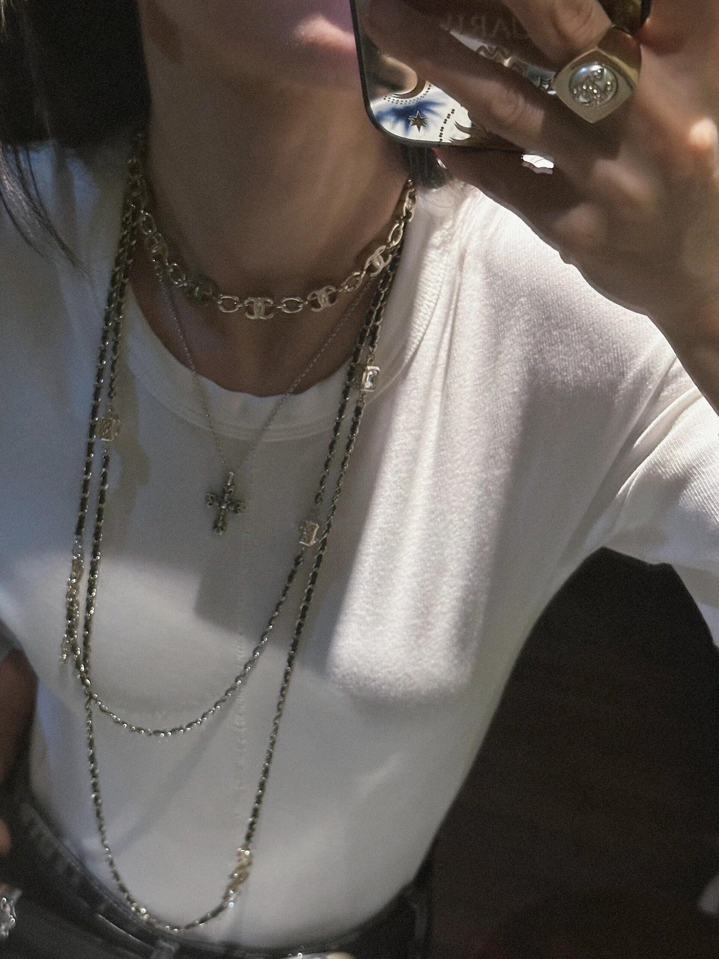 CCL290 CC metal and leather long chain necklace - ccjewelryacc