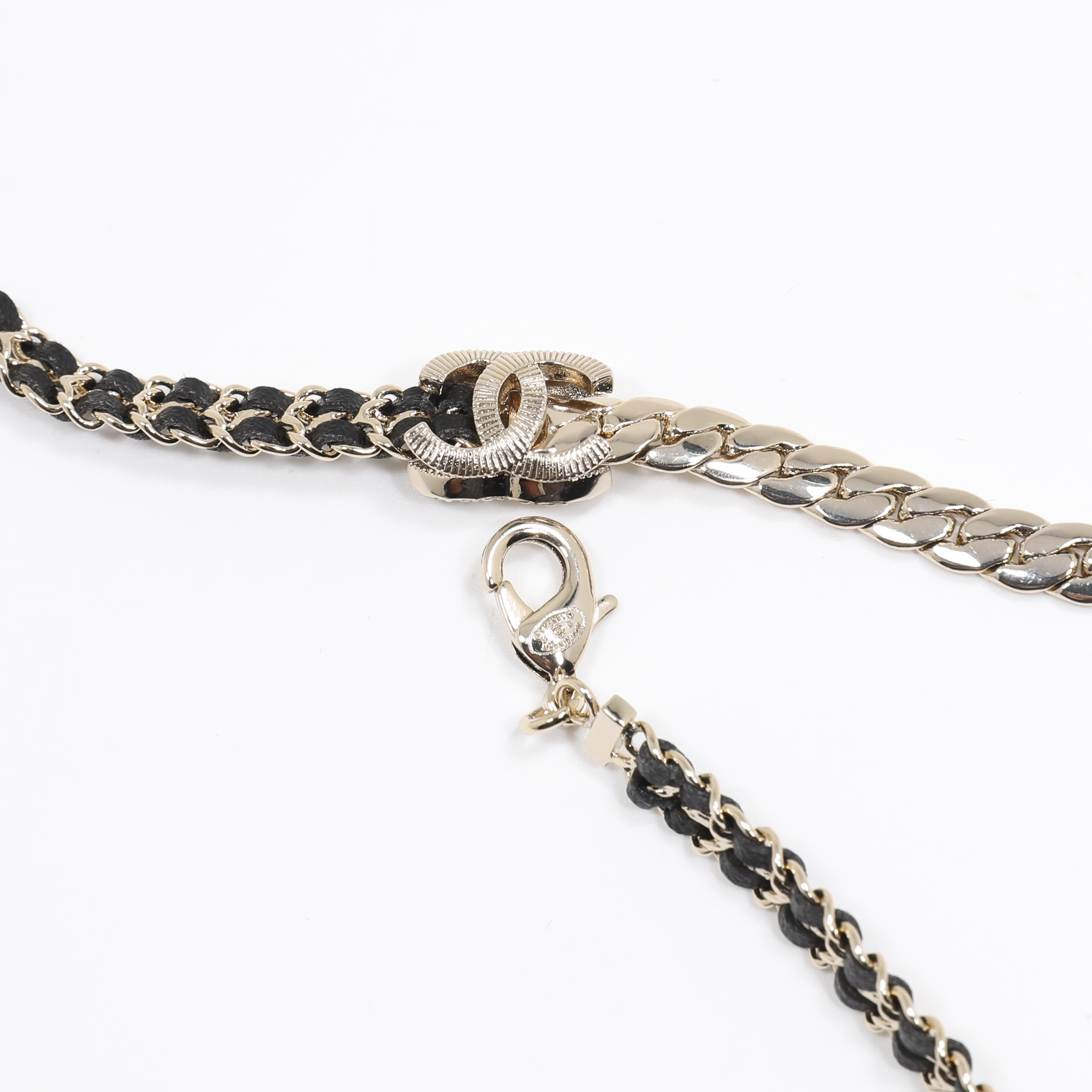 CCN070 Metal and leather chain with crystal cc logo pendant Necklace - ccjewelryacc