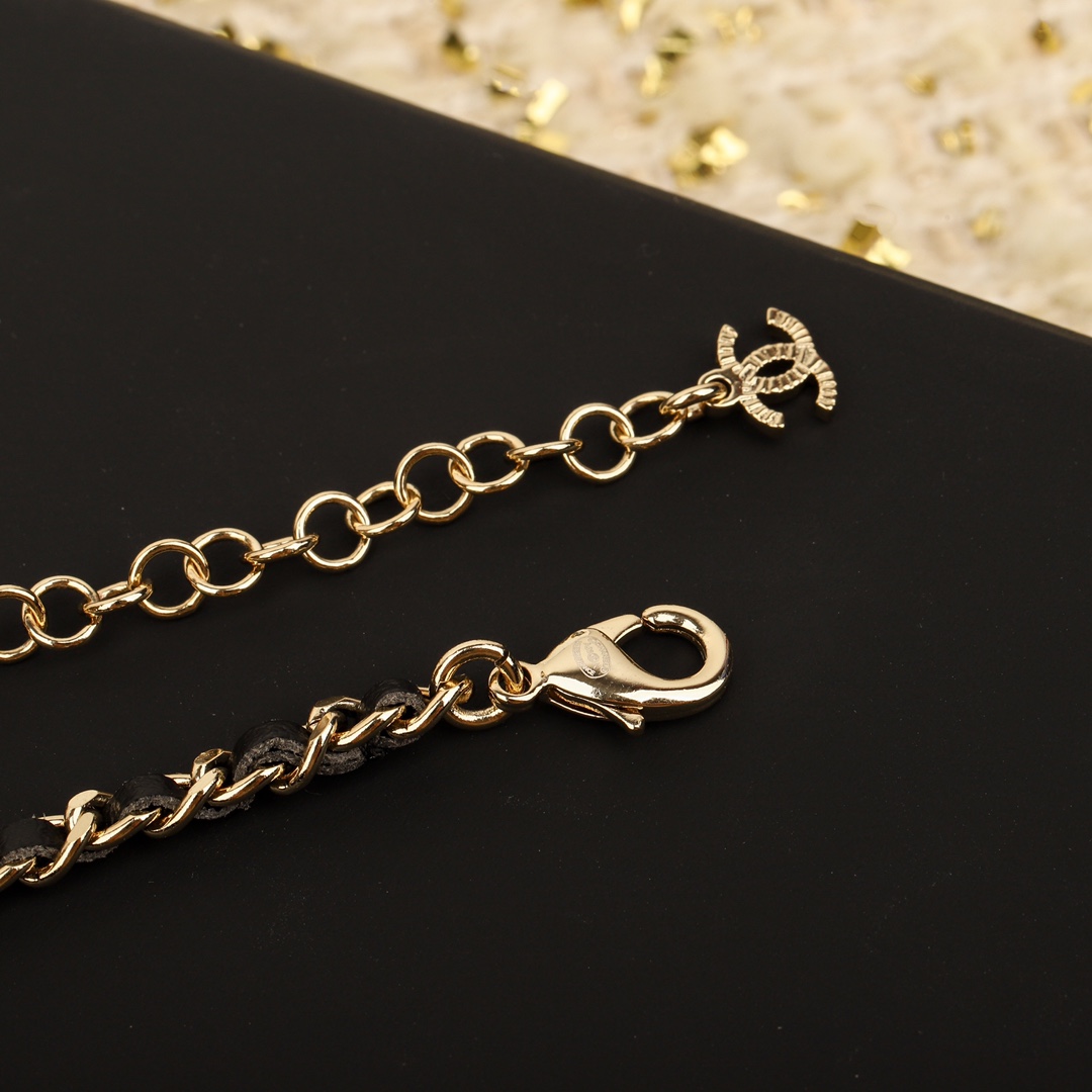 CCL290 CC metal and leather long chain necklace - ccjewelryacc