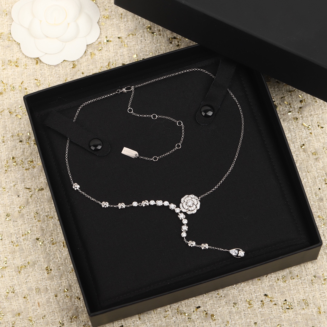 CCNS002 S925 Sterling silver BOUTON DE CAMÉLIA NECKLACE - ccfashionjewelry