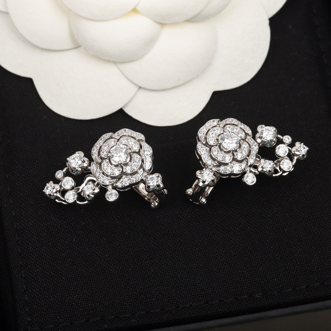 CCES001 S925 Sterling silver BOUTON DE CAMÉLIA earring clip - ccfashionjewelry