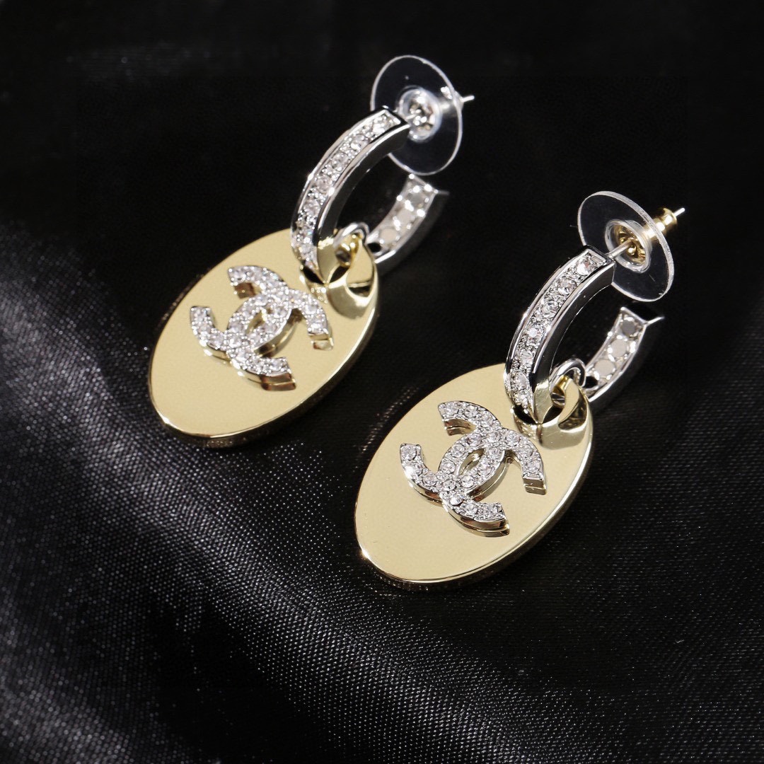 CCE054 Metal crystal CC logo earring - ccjewelryacc