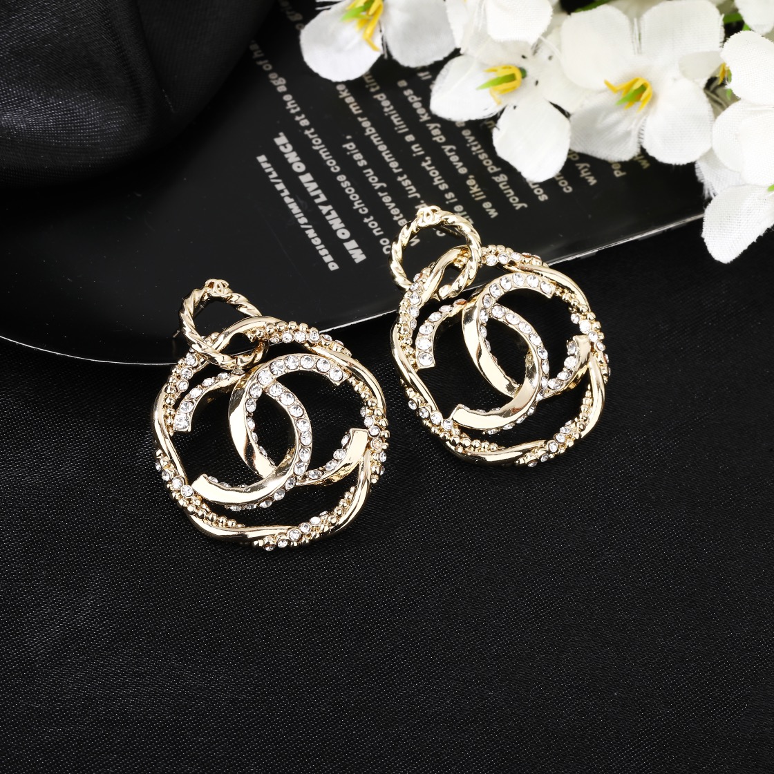 CCE225 Twist metal rhinestone cc pendant earrings - ccjewelryacc