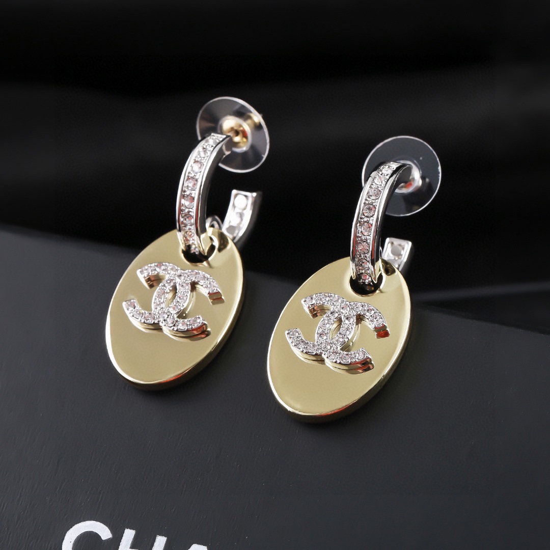 CCE054 Metal crystal CC logo earring - ccjewelryacc