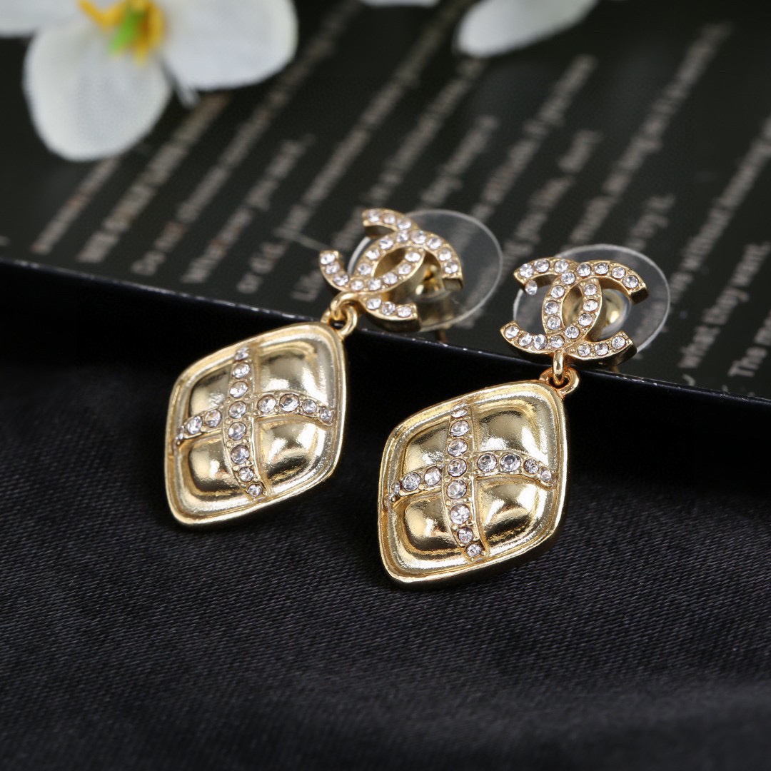 CCE757 Chanel rhombus crystal cross drop earrings - ccjewelryacc