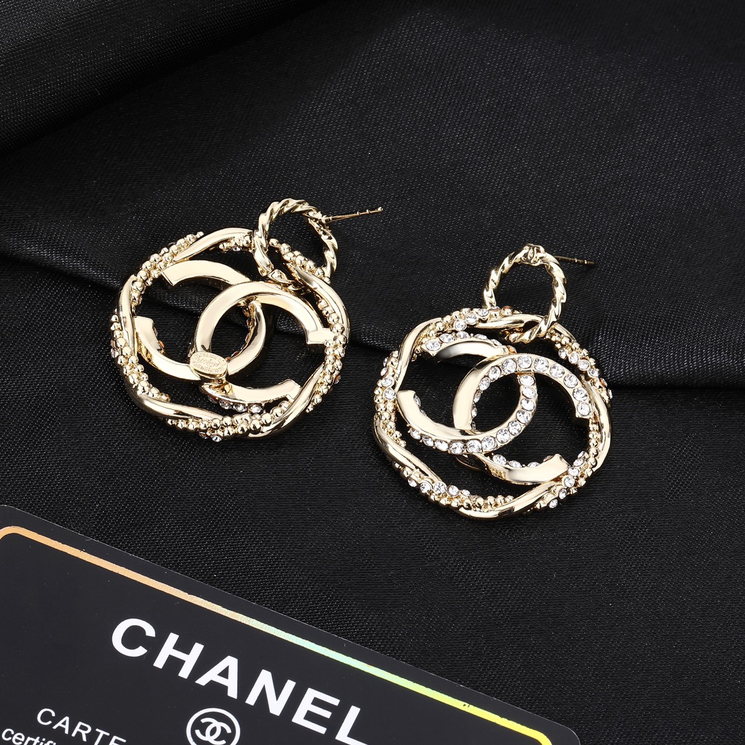 CCE225 Twist metal rhinestone cc pendant earrings - ccjewelryacc