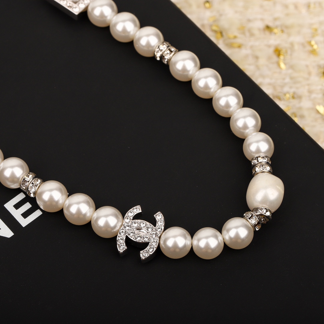 CCN441 24S CC square pearl choker necklace - ccjewelryacc