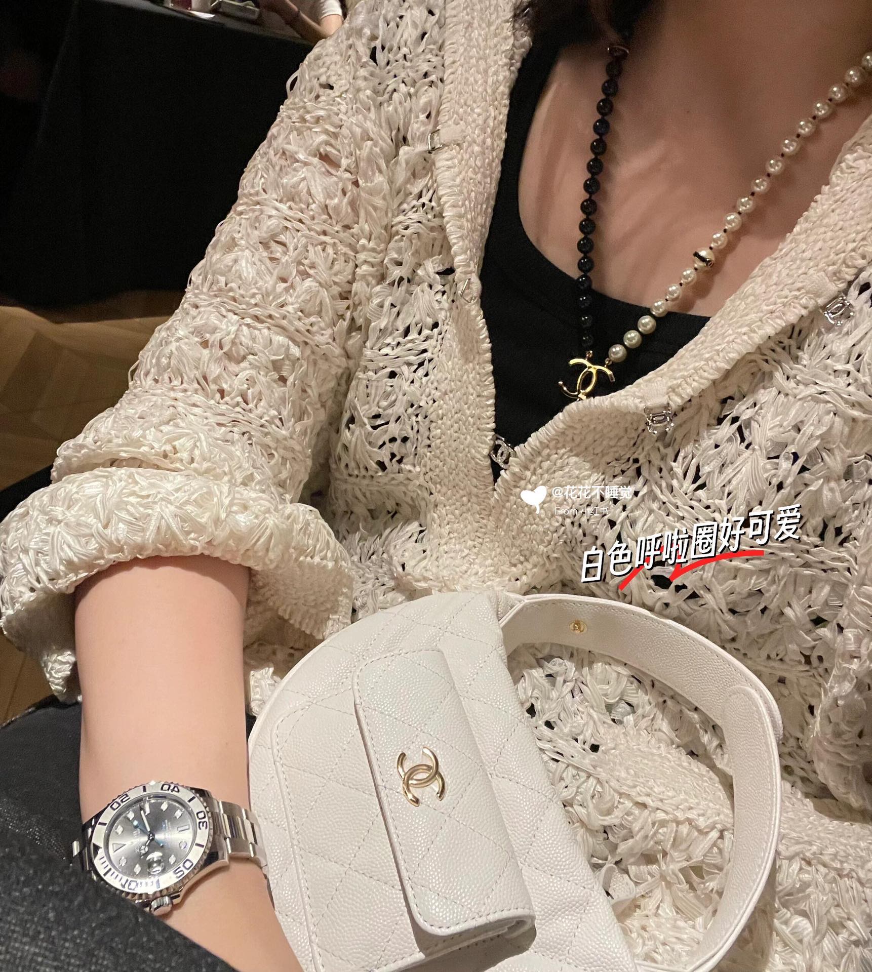 CCN442 CC double-deck necklace with black and white pearls - ccjewelryacc