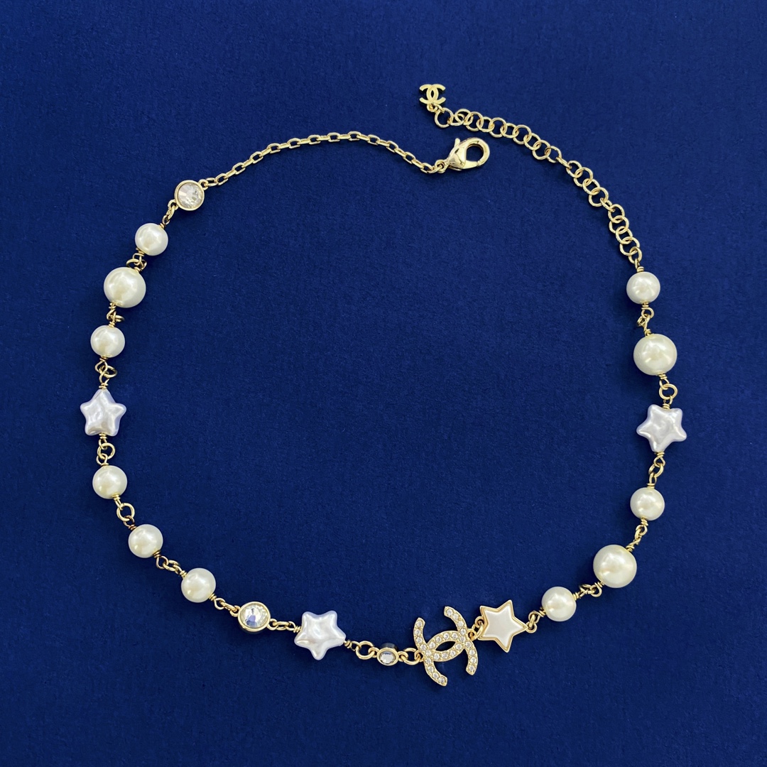 CCN342  Star pearl cc logo choker necklace - ccjewelryacc