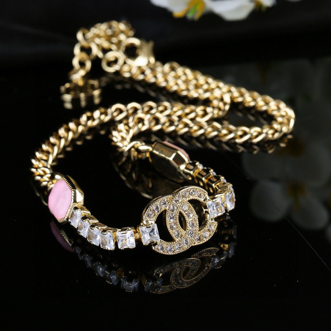 CCN456 CC Pink crystal choker necklace - ccjewelryacc