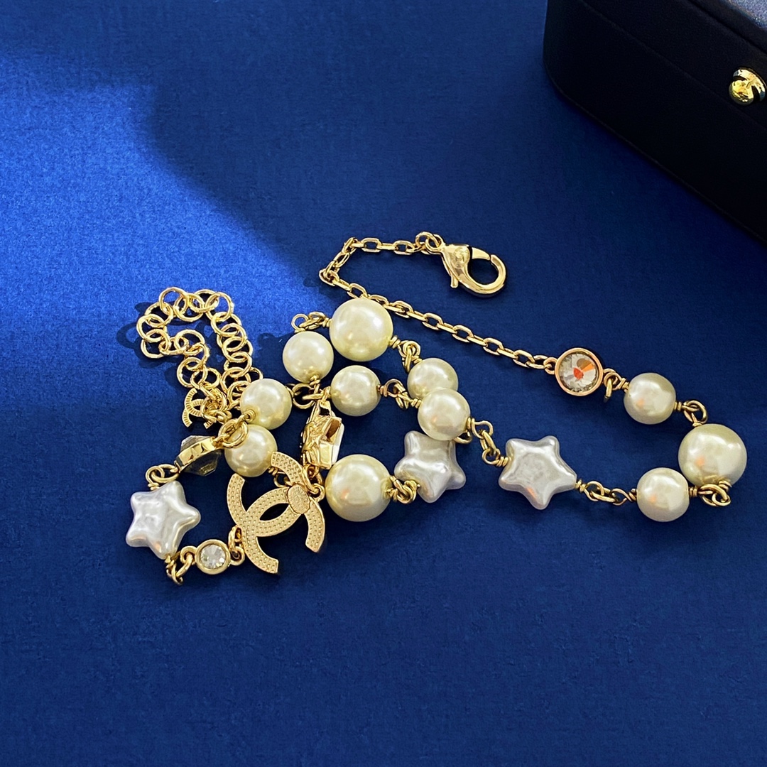 CCN342  Star pearl cc logo choker necklace - ccjewelryacc