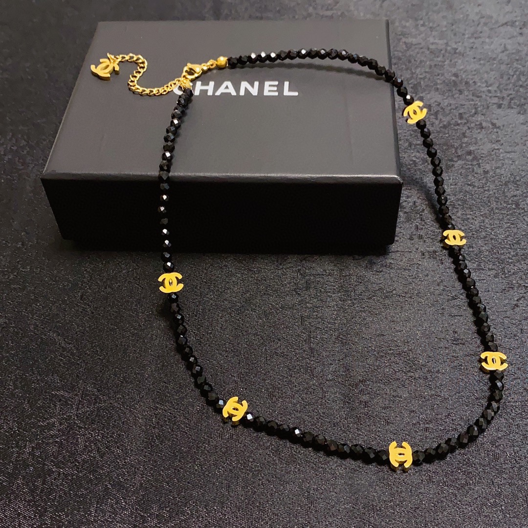 CCN452 CC cut black crystal with gold cc logo choker necklace - ccfashionjewelry