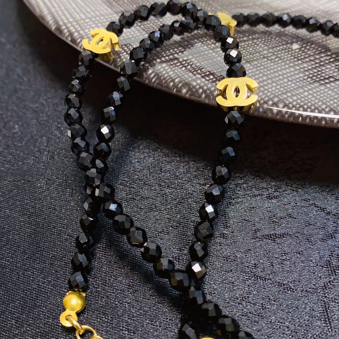 CCN452 CC cut black crystal with gold cc logo choker necklace - ccfashionjewelry